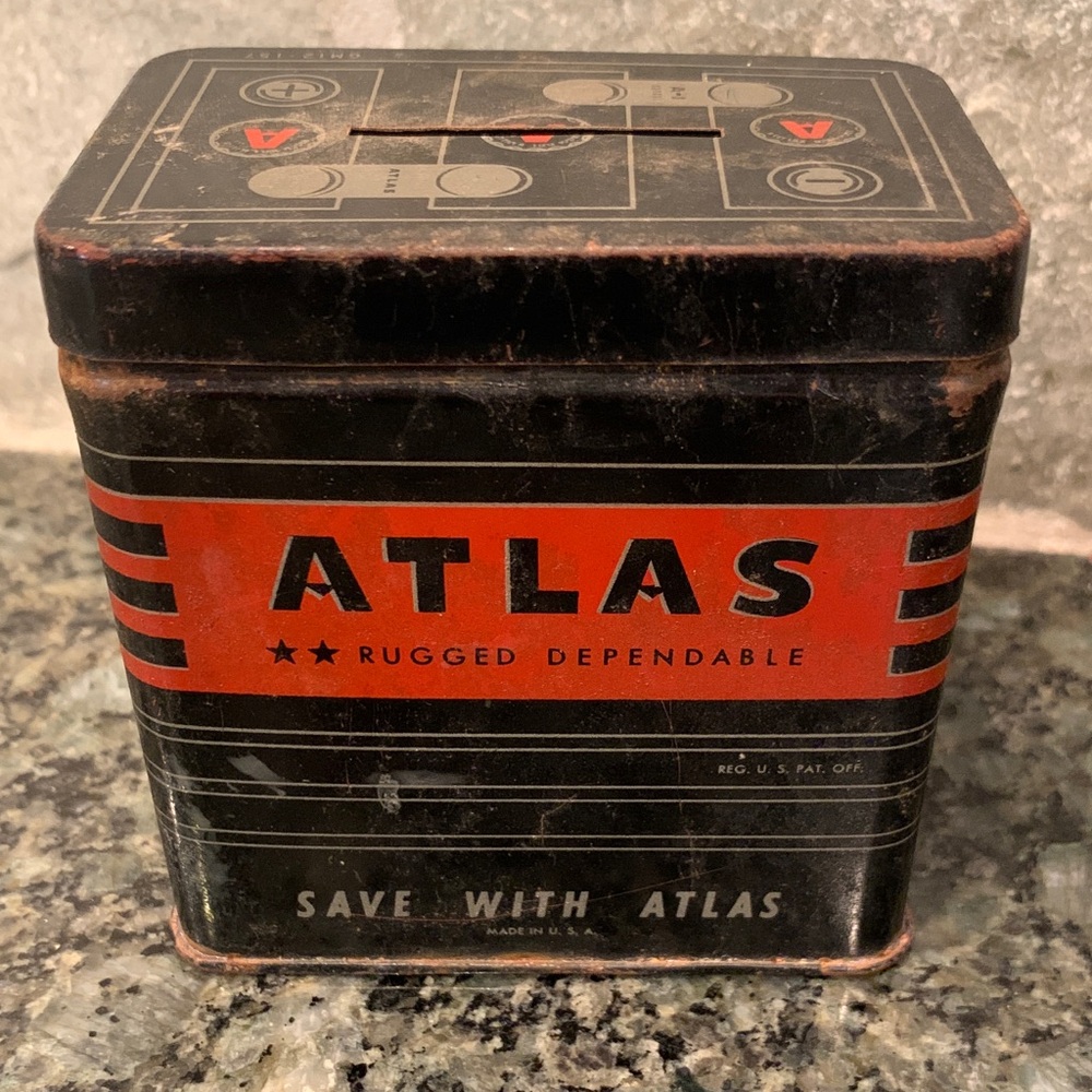 Vintage Atlas Car Battery Promotional Bank filled w/Bazooka Joe Cartoons